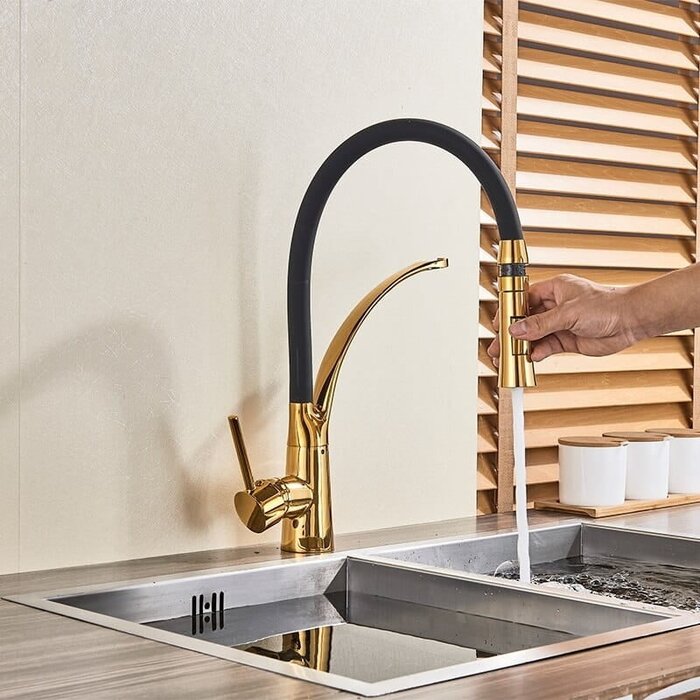Moderne Küchenarmatur Schwarz-Gold mit Ausziehbrause - bis zu 30% Rabatt