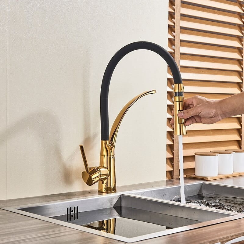 Moderne Küchenarmatur Schwarz-Gold mit Ausziehbrause - bis zu 30% Rabatt