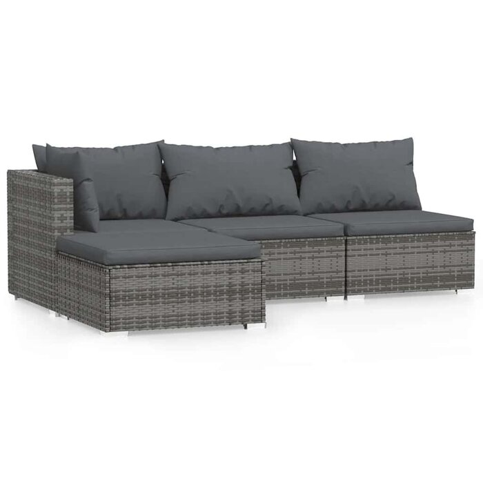 4-teiliges Poly-Rattan Loungeset Grau - Jetzt bis zu 35% Rabatt