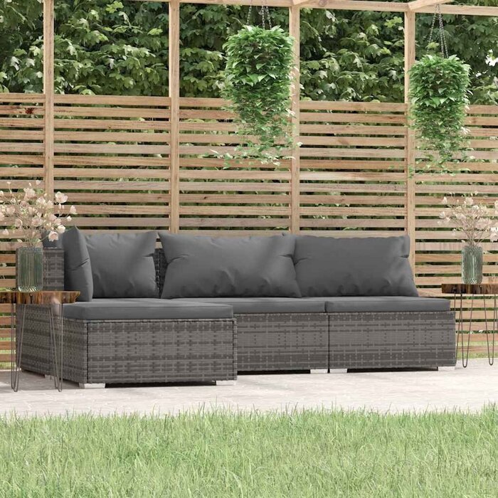 4-teiliges Poly-Rattan Loungeset Grau - Jetzt bis zu 35% Rabatt