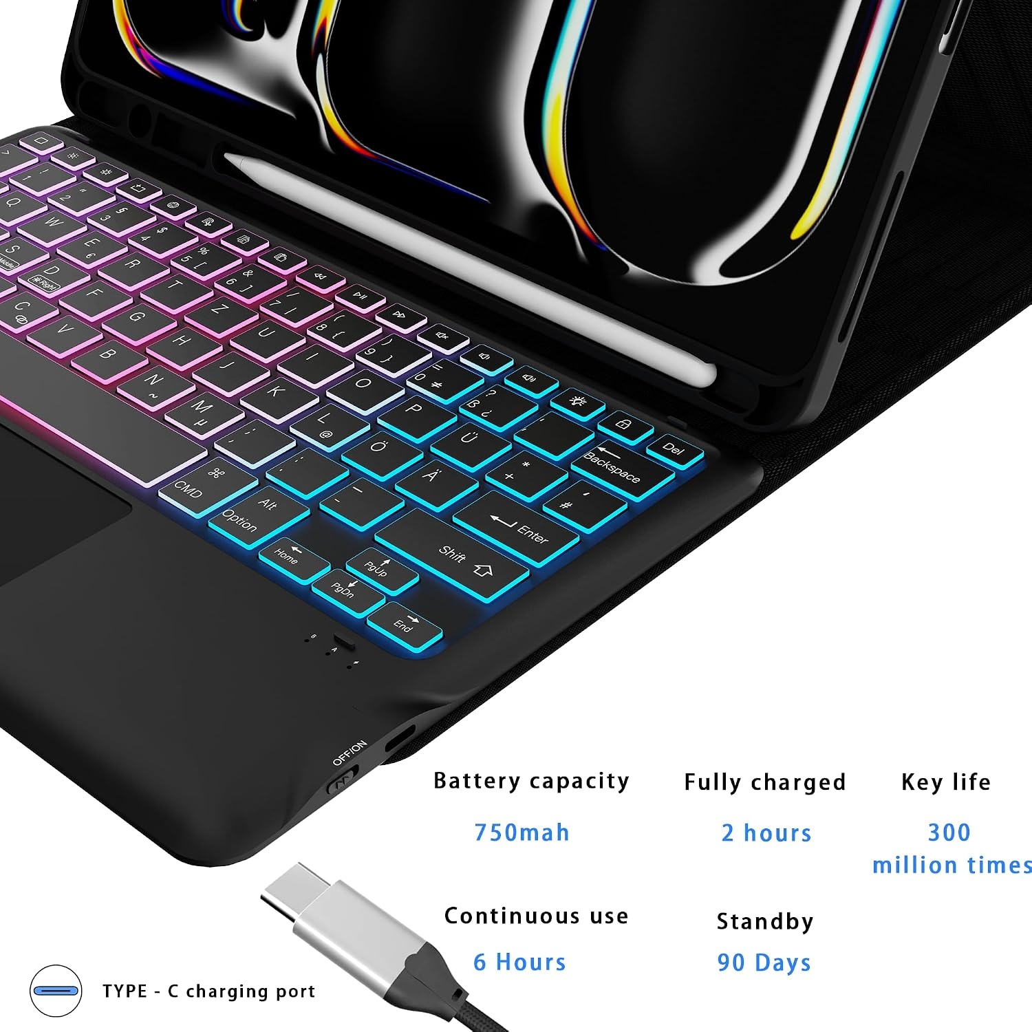 Roofei Tastaturhülle für iPad Pro 13" (M4) - QWERTZ mit Touchpad - bis zu 33% reduziert