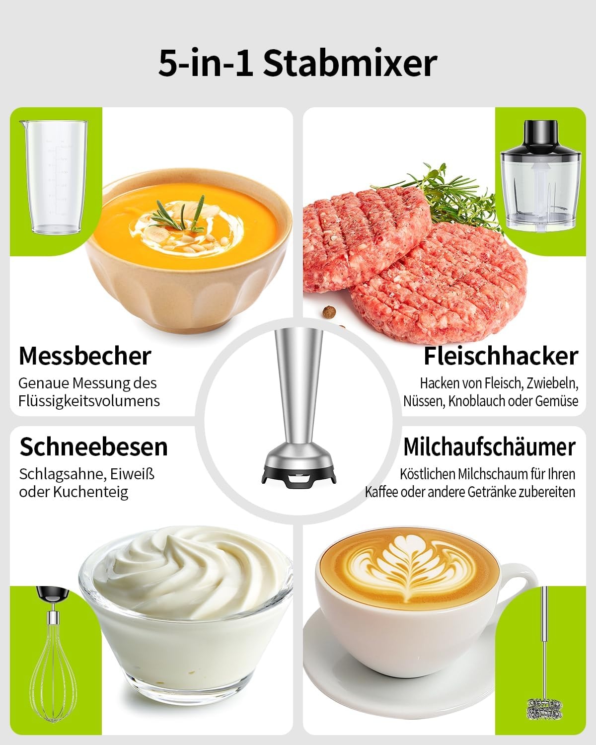 5-in-1 Stabmixer Set 1100W - Edelstahl - jetzt bis zu 33% günstiger sparen