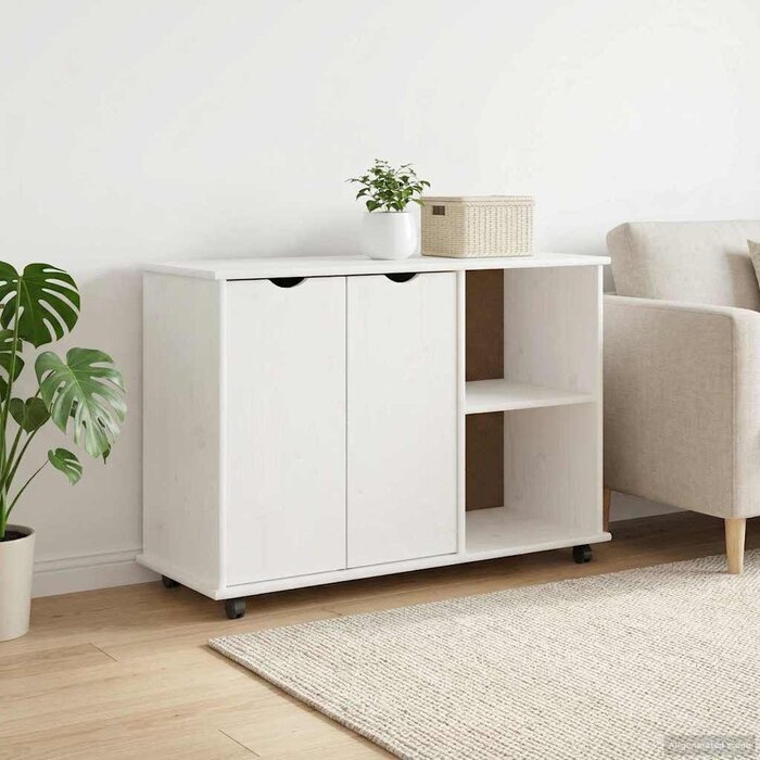 Vidaxl Mobiler Rollschrank aus Fichtenholz, Weiß, 4 Fächer - jetzt bis zu 35% sparen