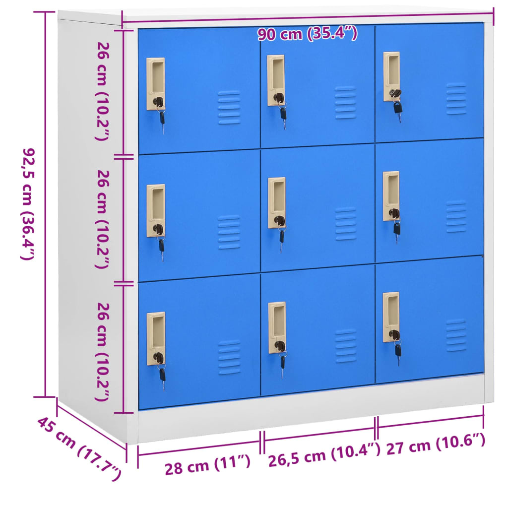 Vidaxl Robuster 9-Fach Spindschrank - Hellgrau & Blau - Outlet-Deal bis zu 53% sparen
