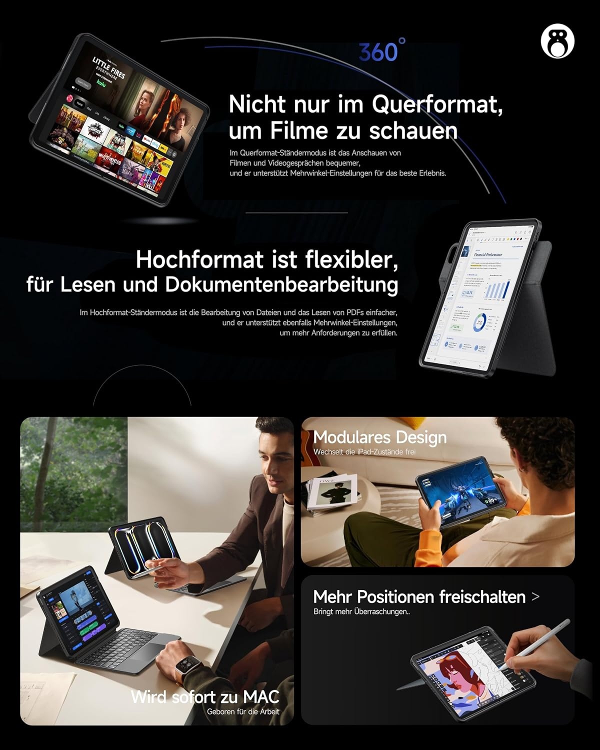 Hou Tastatur-Hülle für iPad Pro/Air 13" | QWERTZ & Touchpad | bis zu 34% Rabatt