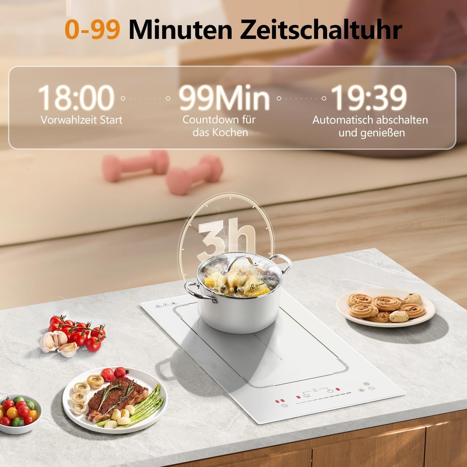Weißes 30 cm Induktionskochfeld mit Flex-Zone - bis zu 30% sparen
