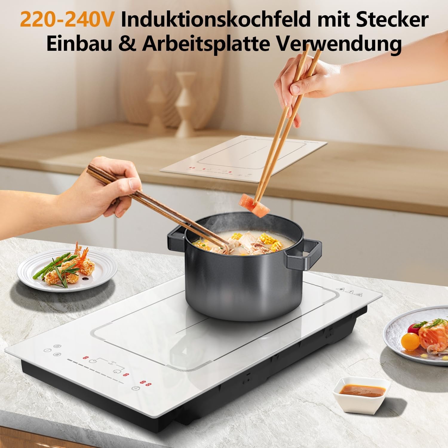 Weißes 30 cm Induktionskochfeld mit Flex-Zone - bis zu 30% sparen