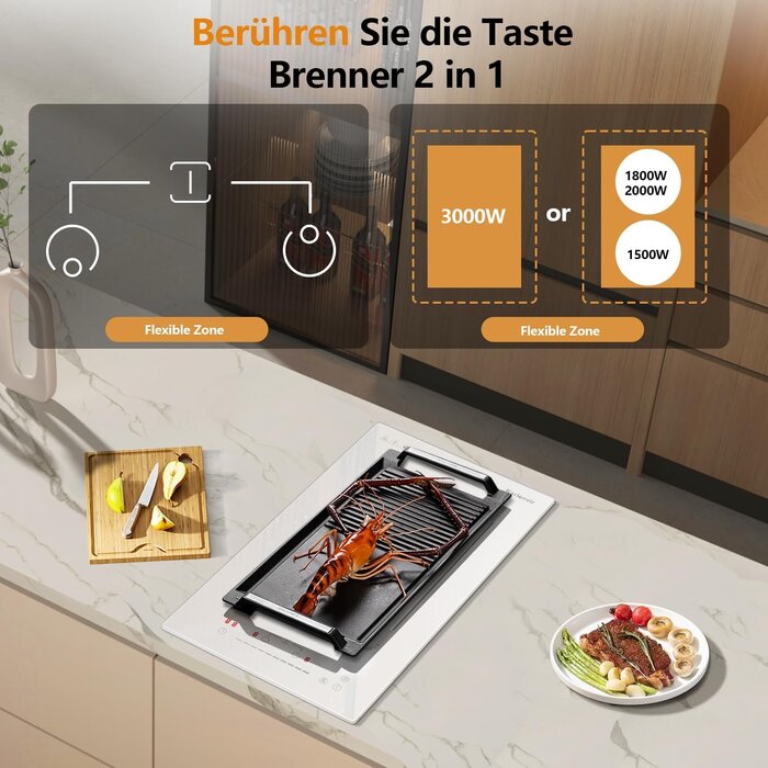 Weißes 30 cm Induktionskochfeld mit Flex-Zone - bis zu 30% sparen