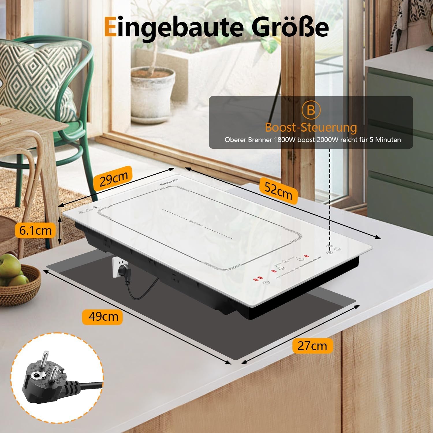 Weißes 30 cm Induktionskochfeld mit Flex-Zone - bis zu 30% sparen