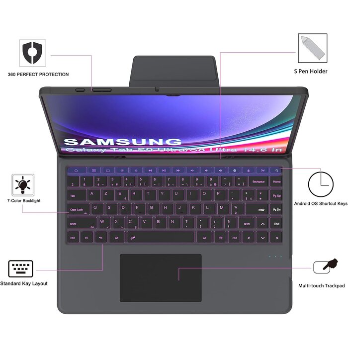 Tastaturhülle für Galaxy Tab S9/S8 Ultra mit Touchpad & AZERTY - bis zu 33% Rabatt