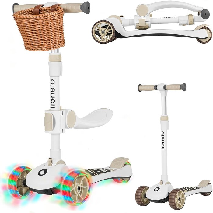 2-in-1 Kinderroller mit Sitz & LED-Rädern - Beige - jetzt bis zu 33% sparen
