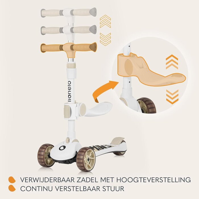 2-in-1 Kinderroller mit Sitz & LED-Rädern - Beige - jetzt bis zu 33% sparen