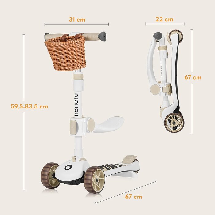 2-in-1 Kinderroller mit Sitz & LED-Rädern - Beige - jetzt bis zu 33% sparen