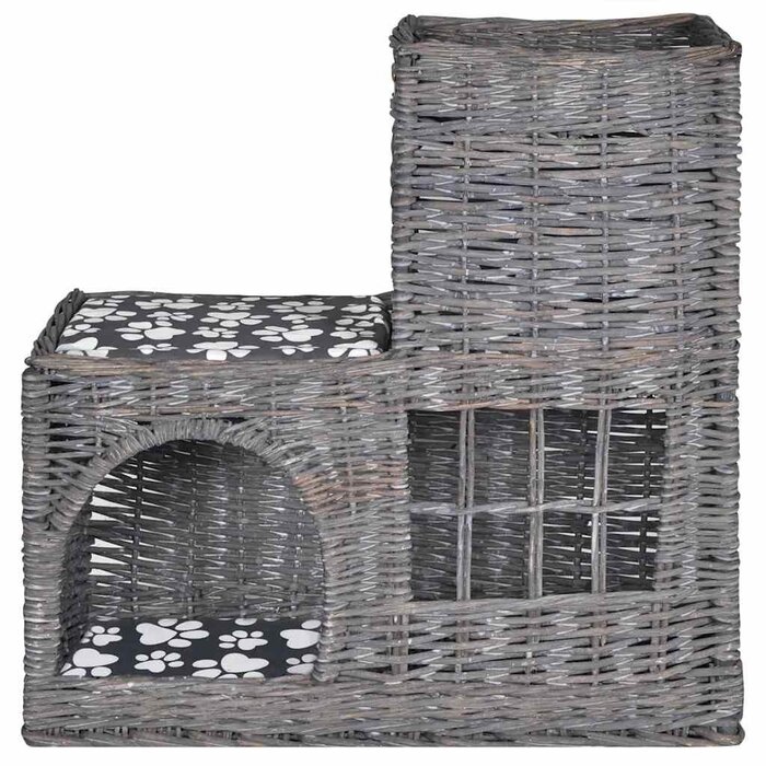 Vidaxl Gemütliches Weiden-Katzenhaus mit Kissen, grau - Jetzt bis zu 34 % sparen