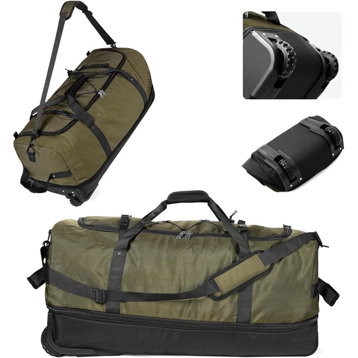 Faltbare XXL Reisetasche mit Rollen, 110-140L, Armeegrün - bis zu 28,7% Rabatt