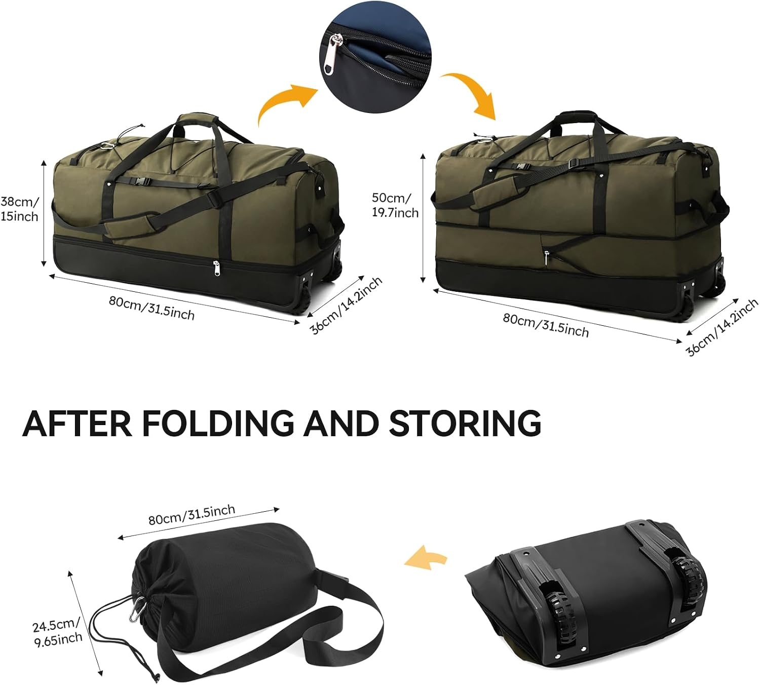 Faltbare Reisetasche 110L-140L, Militärgrün - Jetzt bis zu 33,5% Rabatt