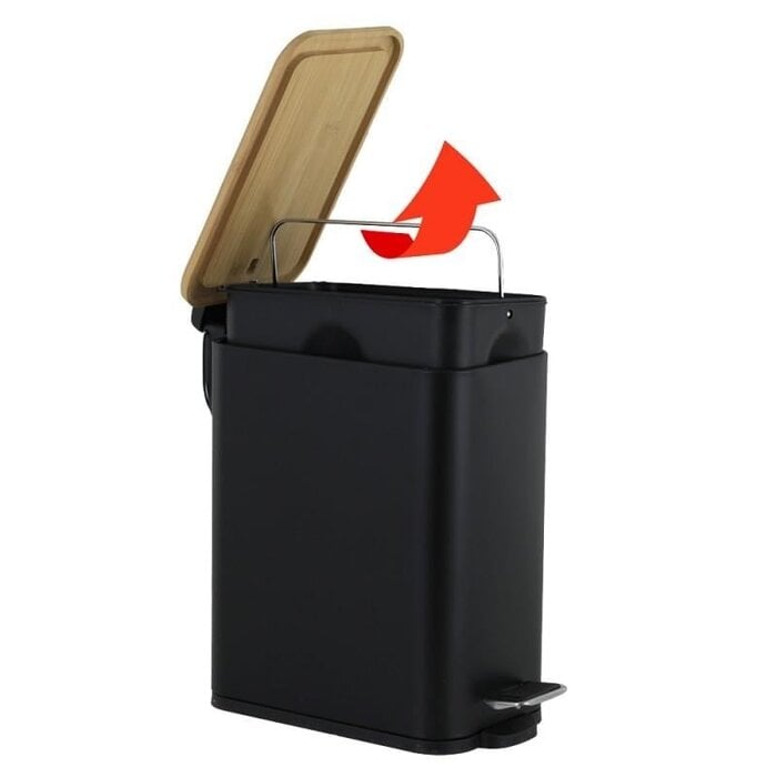 Tretmülleimer 5L Schwarz/Bambus - Modernes Design - Bis zu 33% reduziert