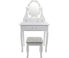 Viking Choice Antiker Holz-Schminktisch mit LED-Spiegel & Hocker - bis zu 27% sparen