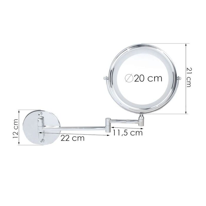 LED-Kosmetikspiegel Wandmontage, 20 cm, 5-fach Vergrößerung - bis zu 26% Rabatt