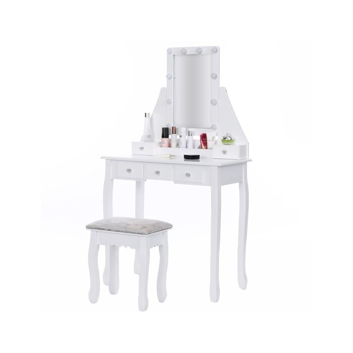 Eleganter Schminktisch mit LED-Spiegel & Hocker - bis zu 25% Rabatt