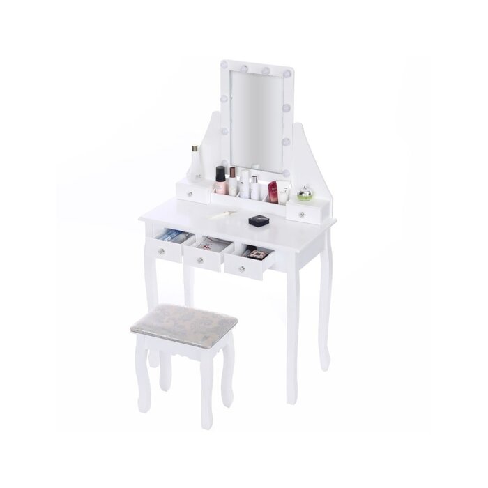 Eleganter Schminktisch mit LED-Spiegel & Hocker - bis zu 25% Rabatt