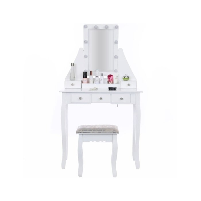 Eleganter Schminktisch mit LED-Spiegel & Hocker - bis zu 25% Rabatt