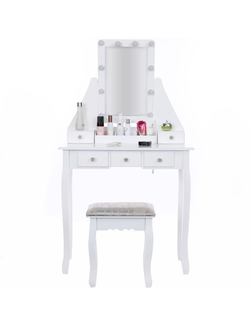 Eleganter Schminktisch mit LED-Spiegel & Hocker - bis zu 25% Rabatt