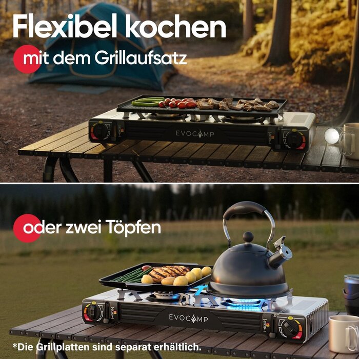 2-Flammen Camping-Gaskocher mit Piezo-Zündung - jetzt bis zu 29% sparen