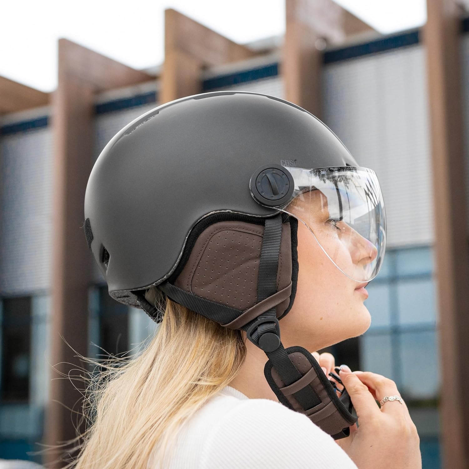 Fahrrad- & E-Scooter-Helm mit Visier, Blau-Grau, Gr. M - bis zu 33% reduziert