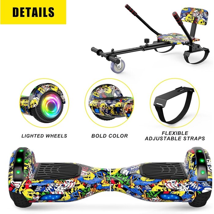 Hoverboard mit Sitz & Bluetooth - 6,5 Zoll - Graffiti Design - bis zu 35% Rabatt