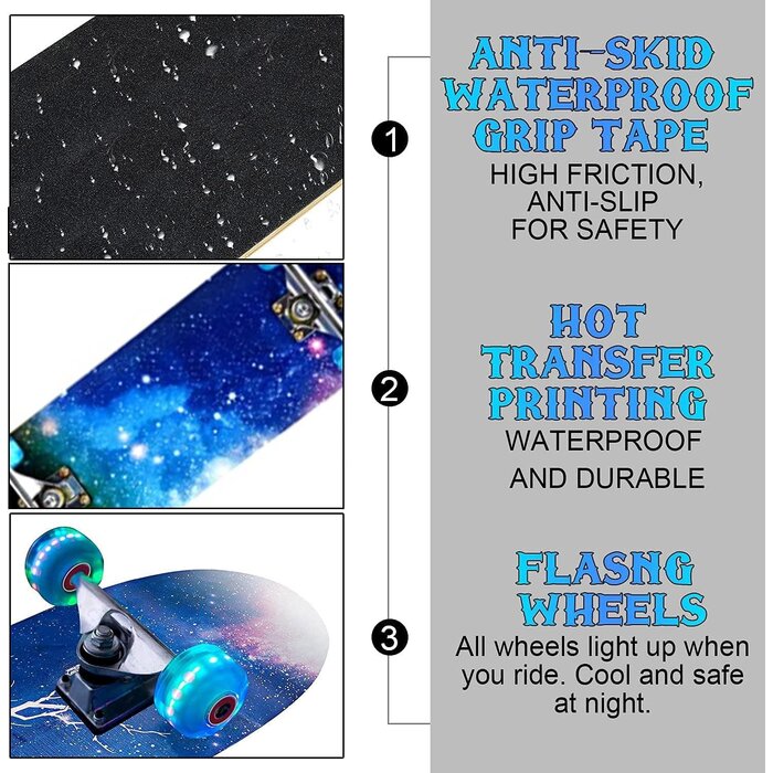 LED Komplett-Skateboard 31 Zoll - Anfängerboard bis zu 33% reduziert