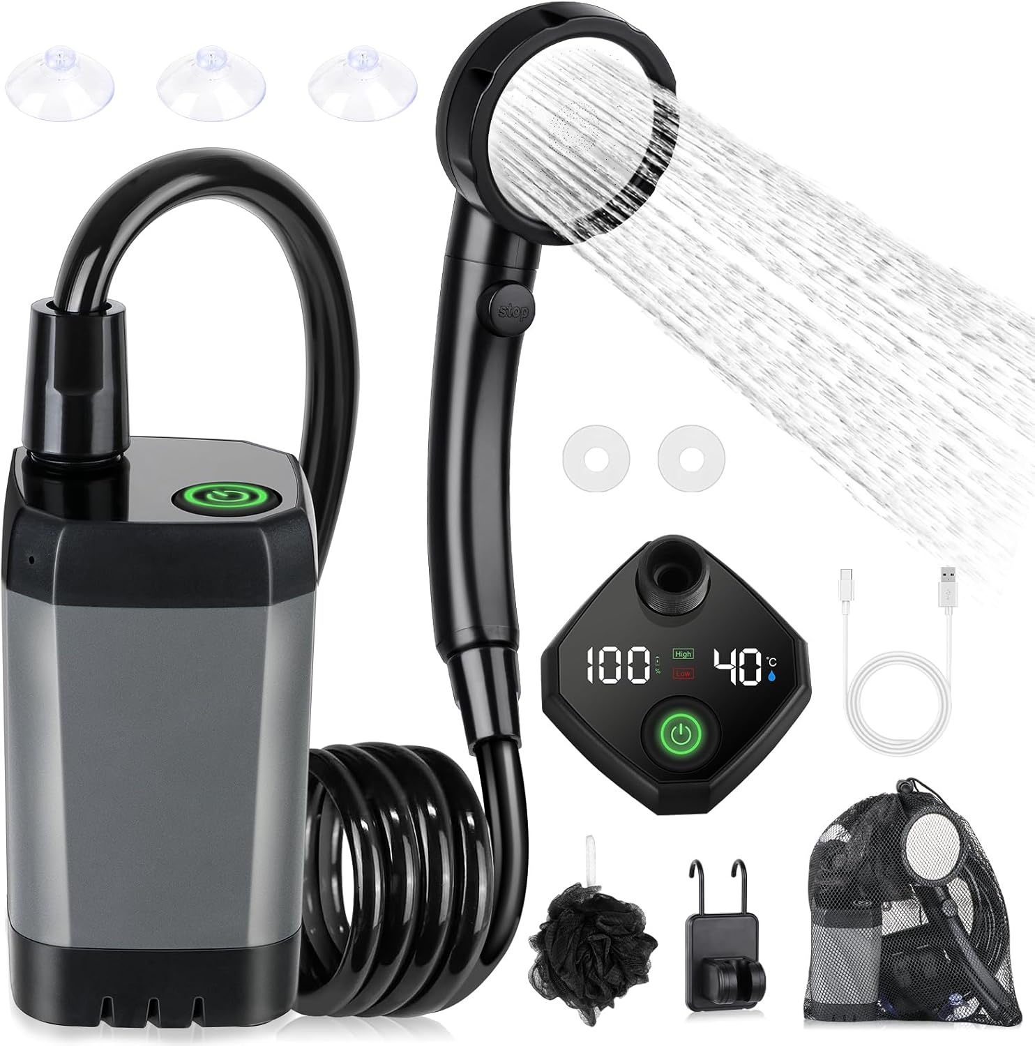 Tragbare Campingdusche mit 6000 mAh Akku & Smart-Display - bis zu 32% günstiger