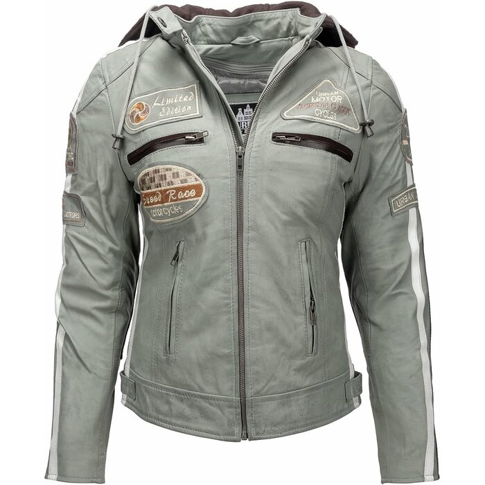 Damen Motorradjacke aus echtem Lammleder, Grau, 2XL - Jetzt bis zu 35% sparen