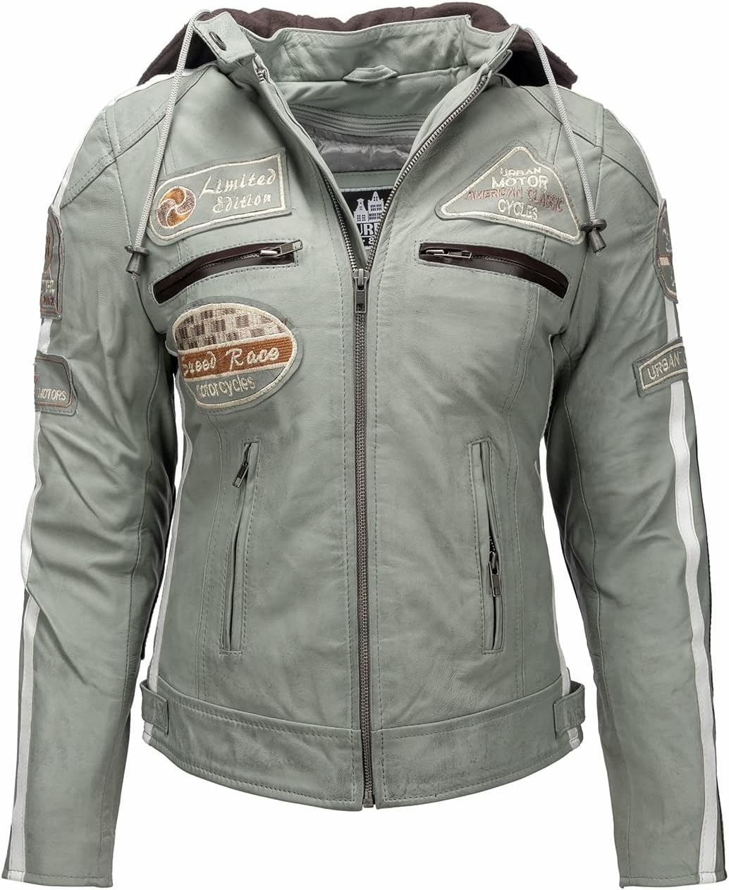 Damen Motorradjacke aus echtem Lammleder, Grau, 2XL - Jetzt bis zu 35% sparen