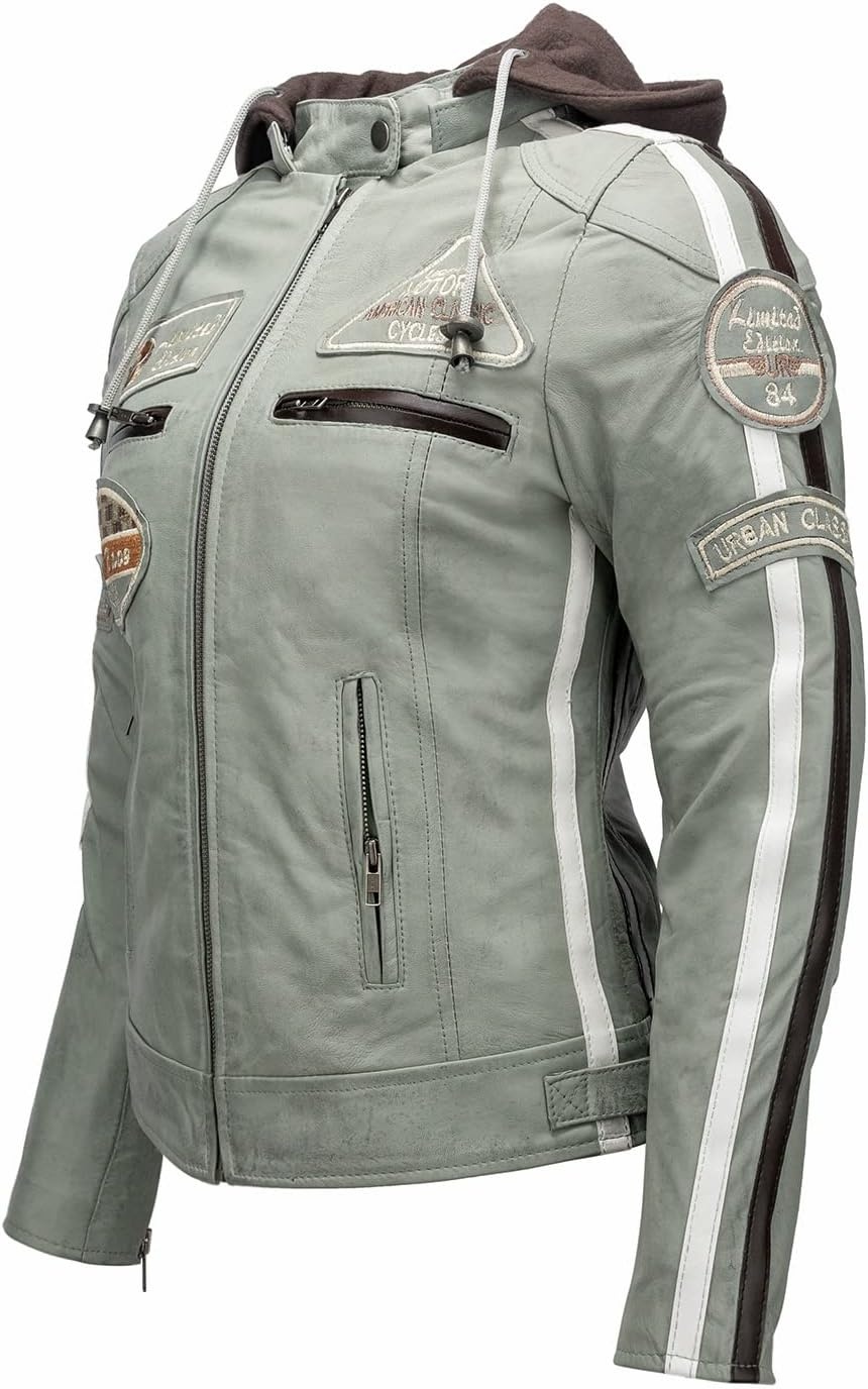 Damen Motorradjacke aus echtem Lammleder, Grau, 2XL - Jetzt bis zu 35% sparen