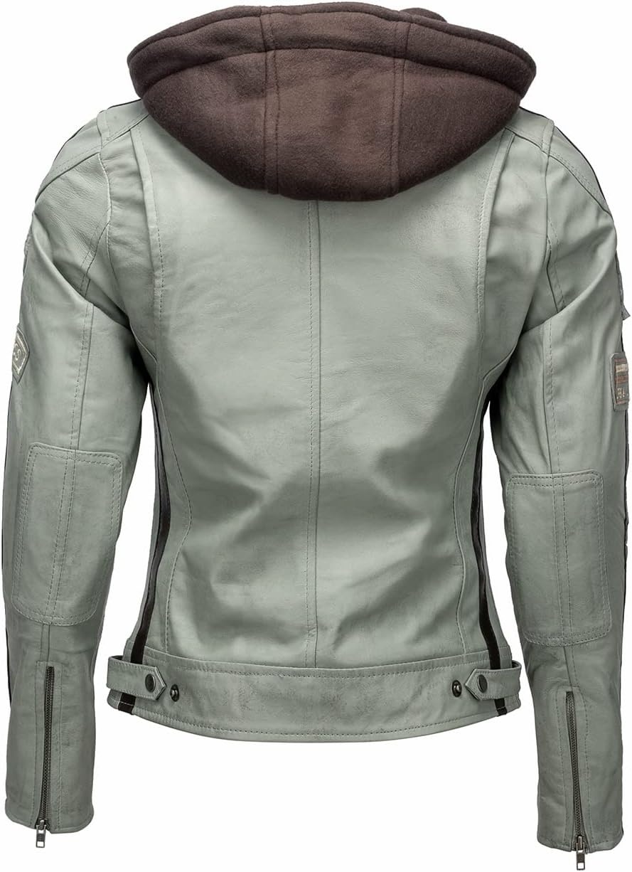 Damen Motorradjacke aus echtem Lammleder, Grau, 2XL - Jetzt bis zu 35% sparen