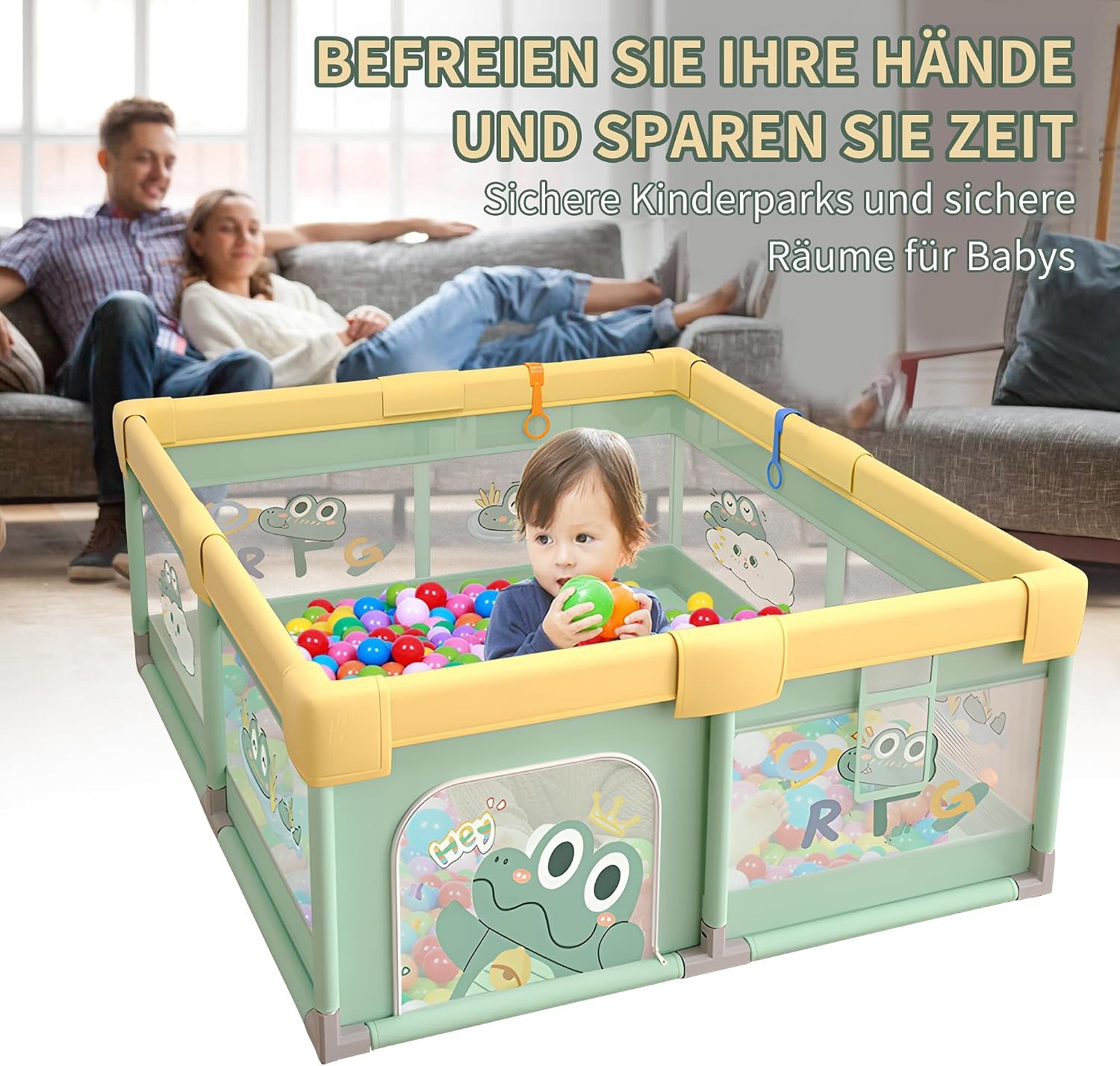 Großer Baby-Laufstall 200x180 cm Krokodil-Design - Outlet bis zu 33 % reduziert