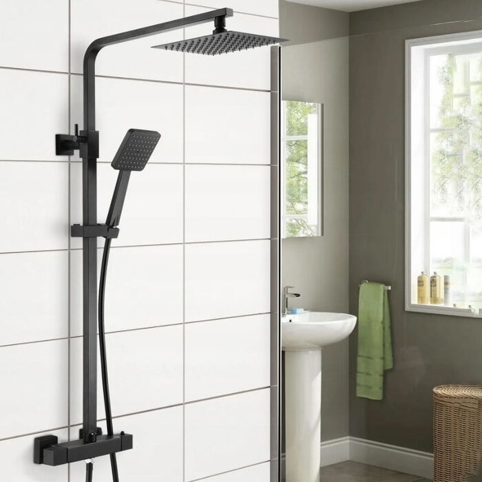 Viking Choice Regenduschsystem mit Thermostat, Mattschwarz, 20x20 cm - bis zu 35% Rabatt