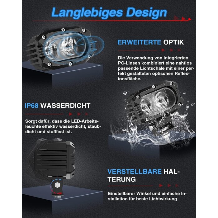 96W LED Arbeitsscheinwerfer 4 Zoll 2er-Set - Jetzt bis zu 34% Rabatt sichern
