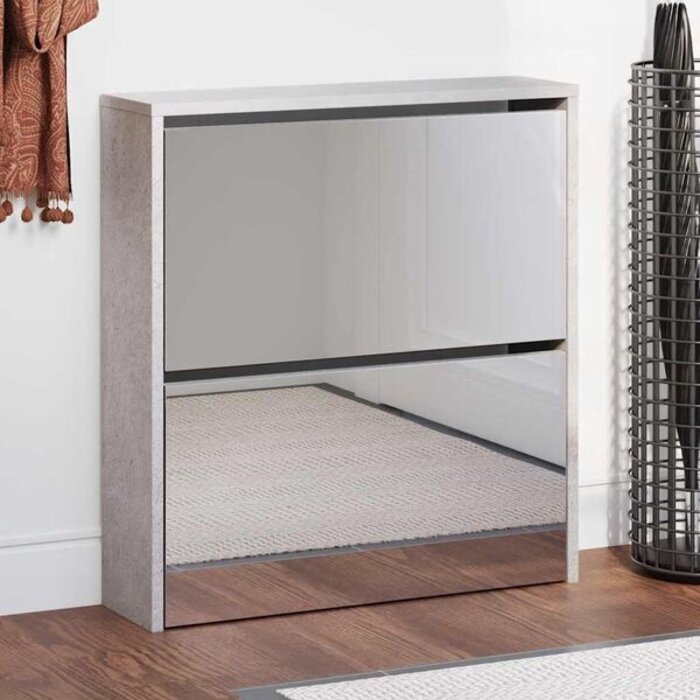 Vidaxl Spiegel-Schuhschrank 63x67 cm Betongrau - Outlet-Schnäppchen bis zu 34% Rabatt