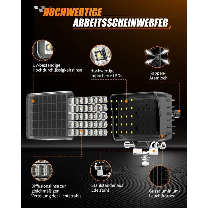LED-Arbeitsscheinwerfer 6 Zoll 70W, 10000LM, blendfrei - bis zu 34% Rabatt