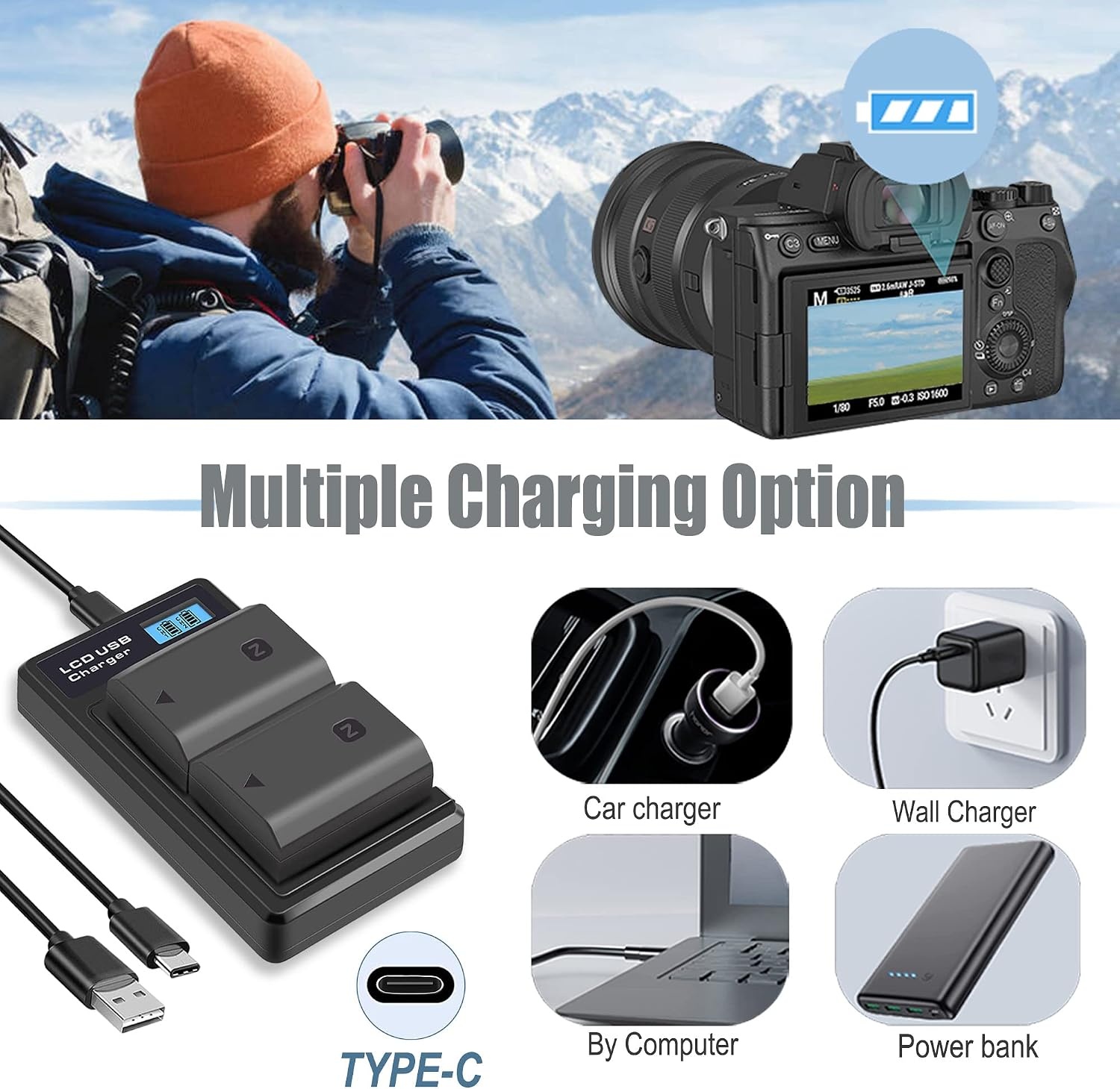Kamera-Akkuset 2er-Pack mit USB-C Ladegerät - Jetzt bis zu 33% sparen