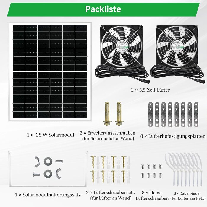 Solar-Ventilatorset für Ställe & Gewächshäuser, 25W, bis zu 28% sparen