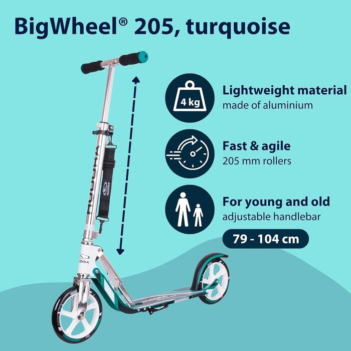 Hudora City-Roller Big Wheel 205 - Türkis - höhenverstellbar - bis zu 34% Rabatt