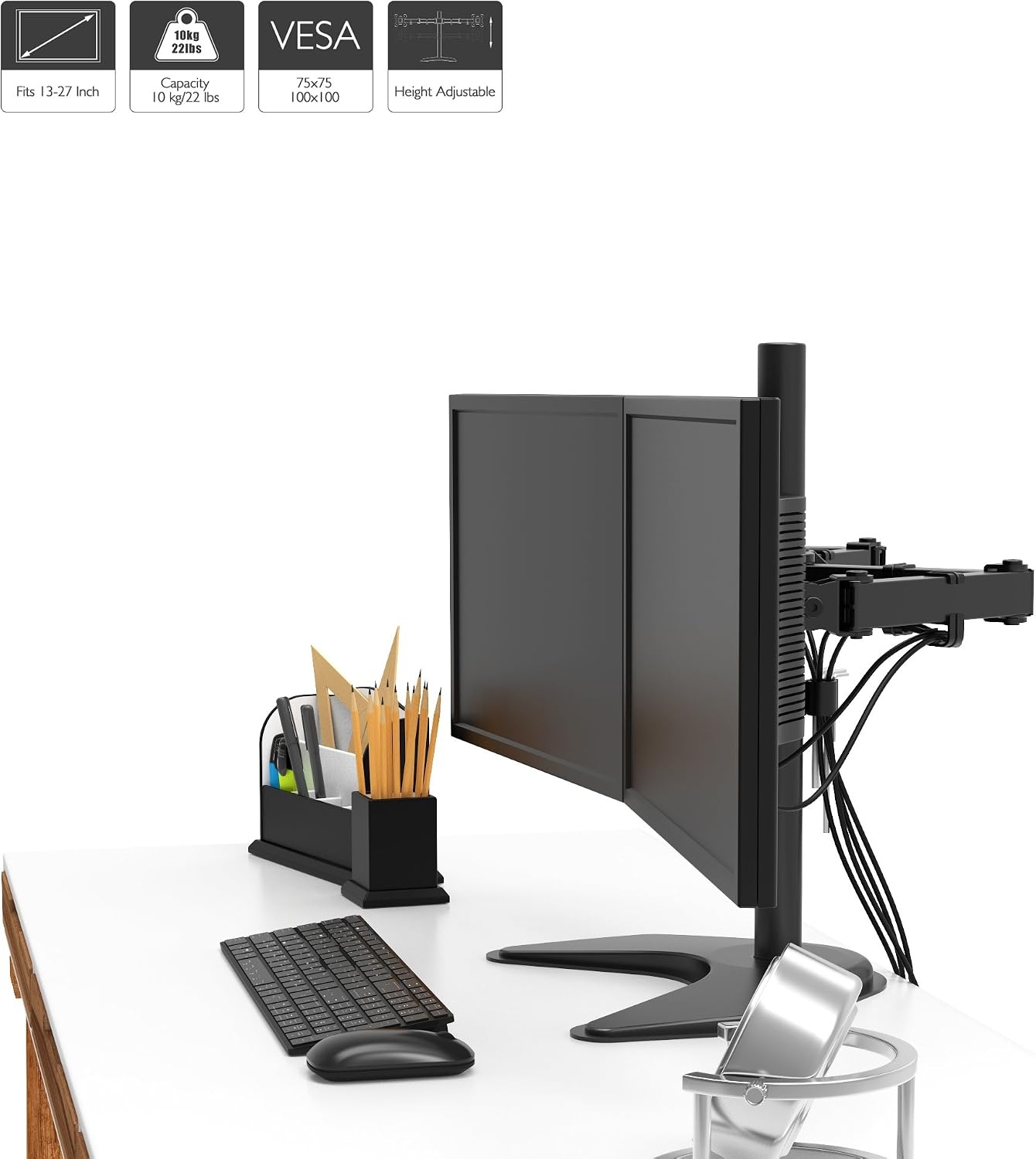 Monitorhalterung für 2 Monitore 13-27 Zoll, neigbar & höhenverstellbar - bis 33%