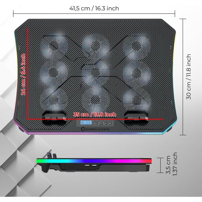 Laptop-Kühlpad 12-17 Zoll mit 9 Lüftern & RGB - Outlet bis zu 32% reduziert