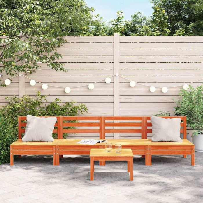 Vidaxl 4er-Set Gartenbank Massivholz Kiefer, Waschbraun - Sparen Sie bis zu 35%