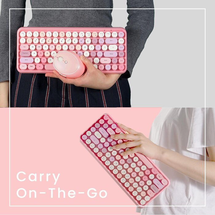Kabelloses Retro-Tastatur-Maus-Set AZERTY - Pastellrosa, bis zu 65% Rabatt