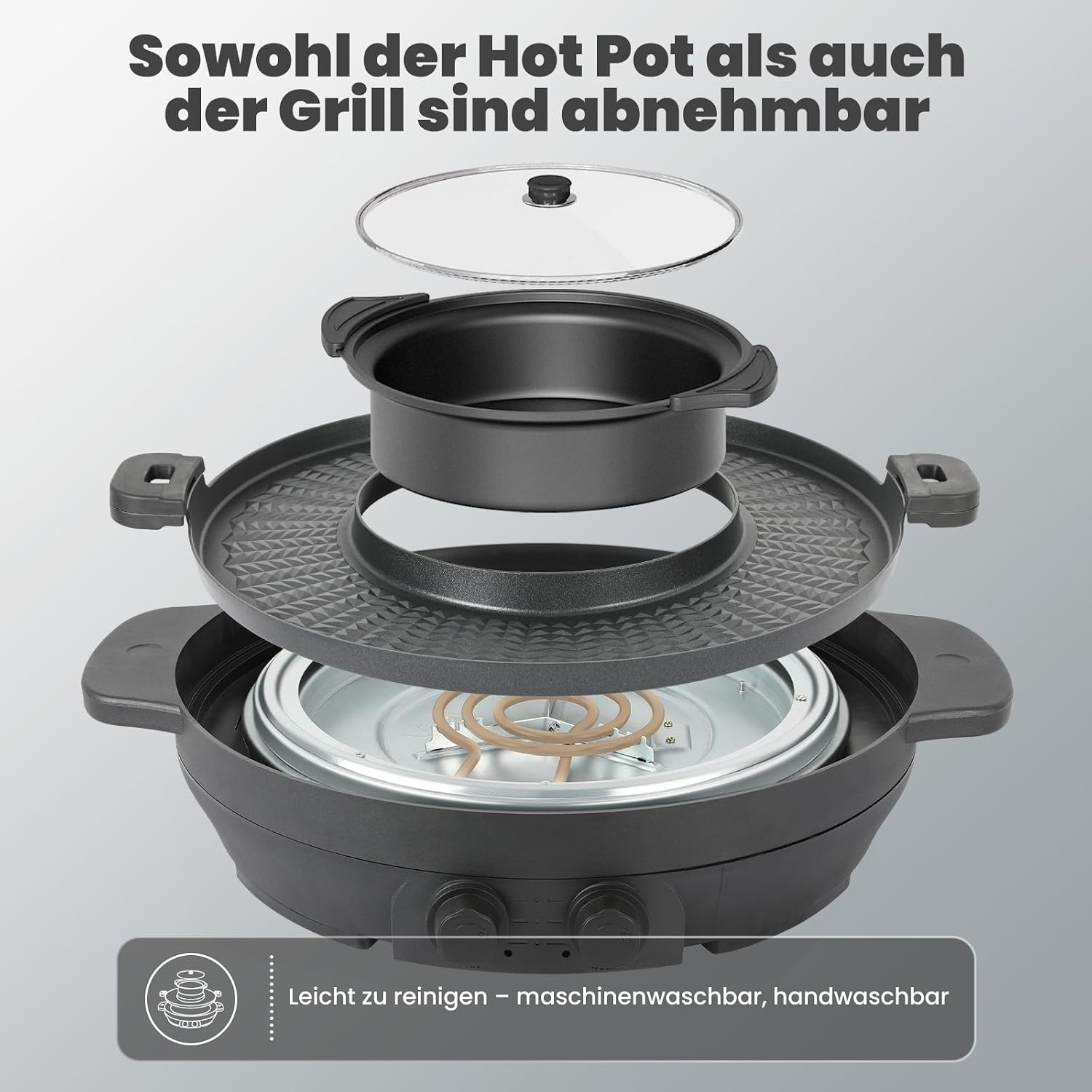 Elektrischer 2-in-1 Hot Pot & Grill, 2200W, 54 cm - Jetzt bis zu 70% Rabatt!