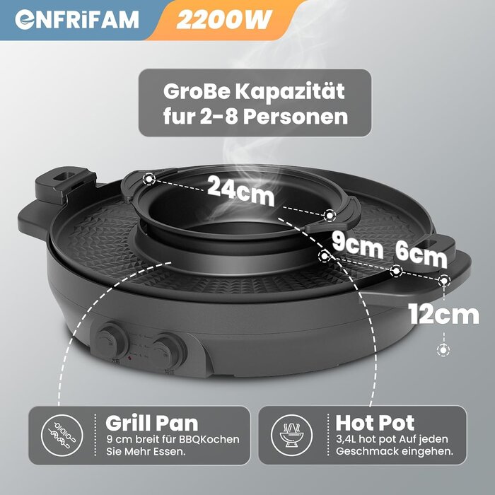 Elektrischer 2-in-1 Hot Pot & Grill, 2200W, 54 cm - Jetzt bis zu 70% Rabatt!